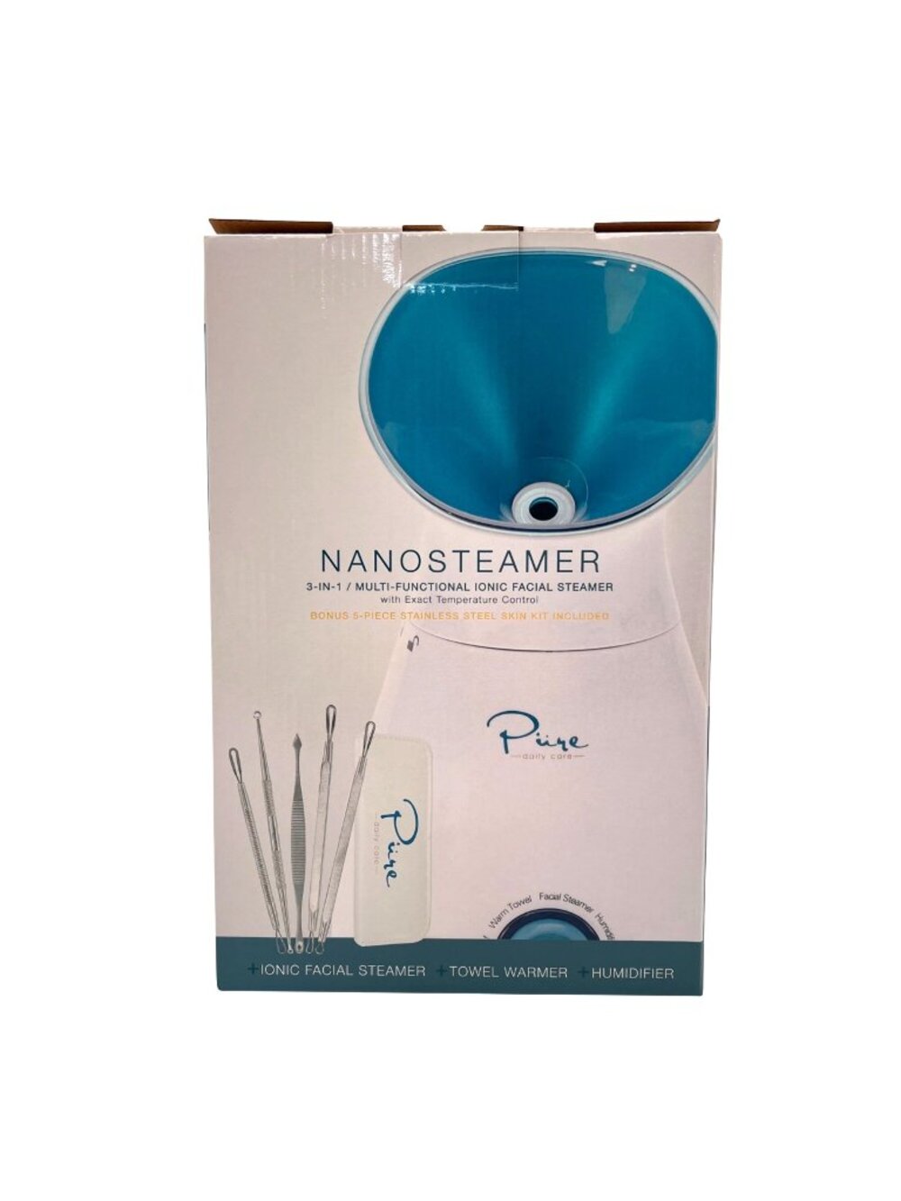 NanoSteamer 3-In-1 Ionic Facial Steamer Towel Warmer Skin Kit Exact Temp Control